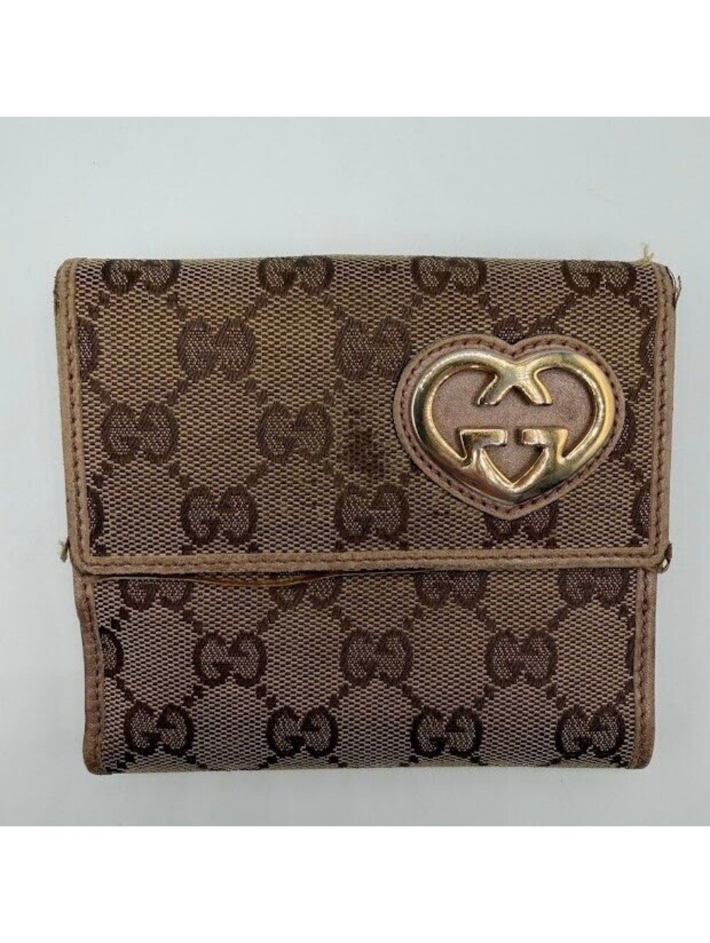 Vintage Gucci Interlocking GG Canvas Heart Wallet Tan Bronze